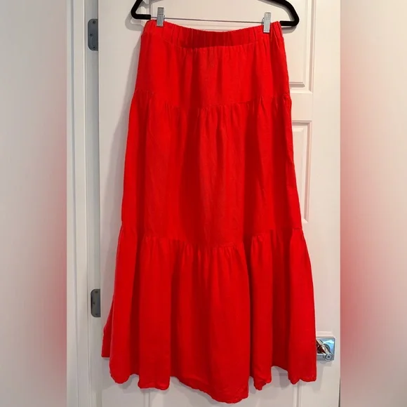 Nicole Miller Linen Blend Skirt Set Womens Medium Tiered Maxi Vacation Cruise - Picture 5 of 12